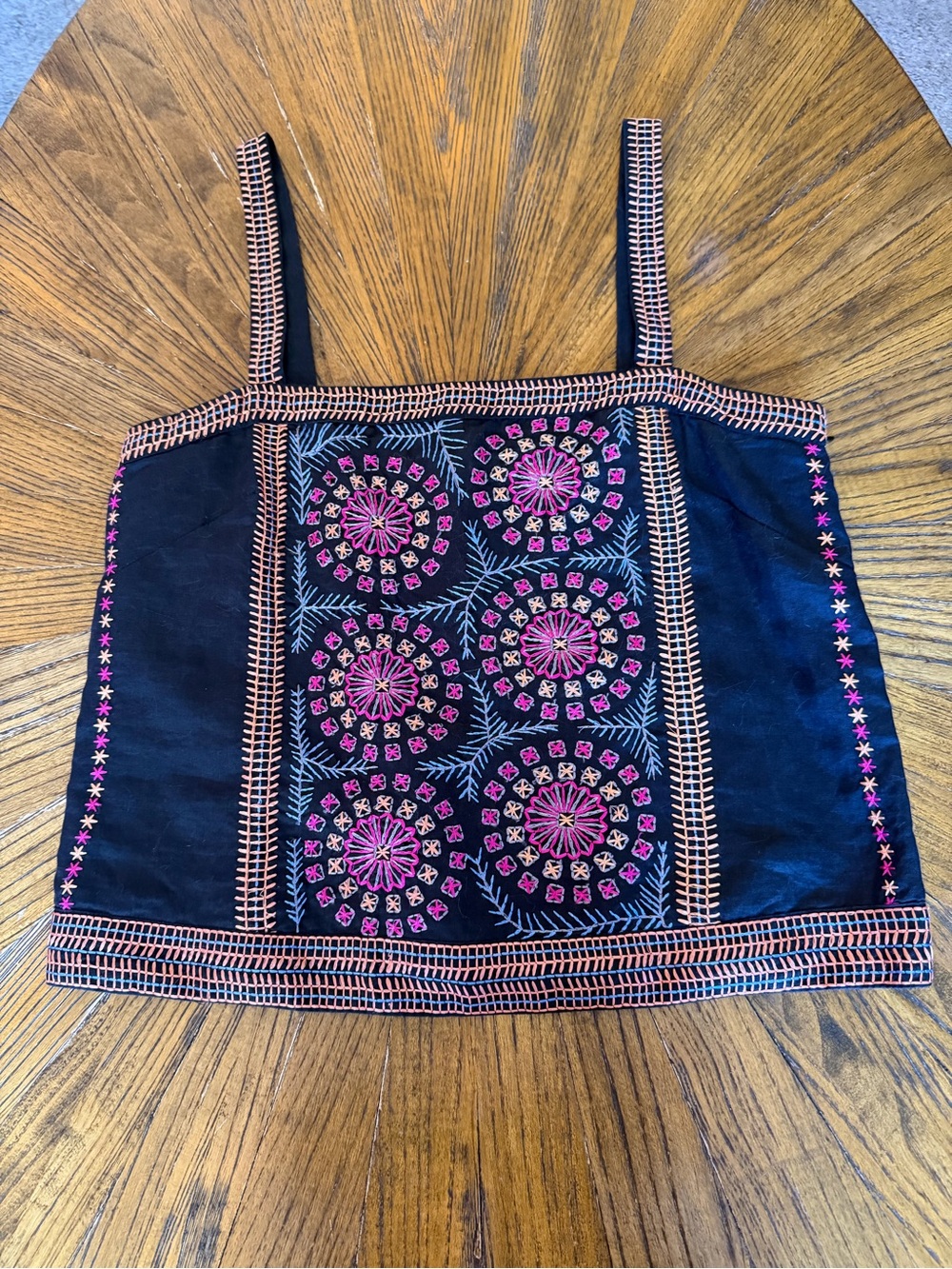 French Connection Black Embroidered Tank 100% Ramie/100% Cotton Lined